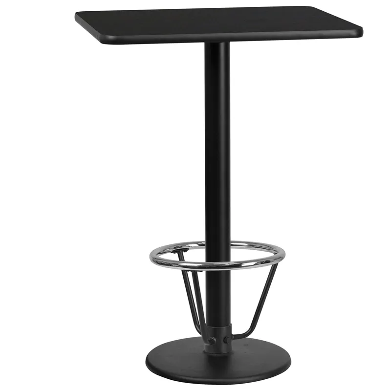 Flash Furniture XU-BLKTB-2430-TR18B-3CFR-GG 30"W Rectangular Bar Height Table, Black Laminate, PVC Edge, 43"H