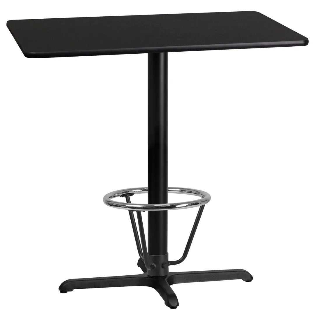 Flash Furniture XU-BLKTB-2442-T2230B-3CFR-GG 42"W Bar Height Table, Black Laminate, MDF Top, Four Point Base
