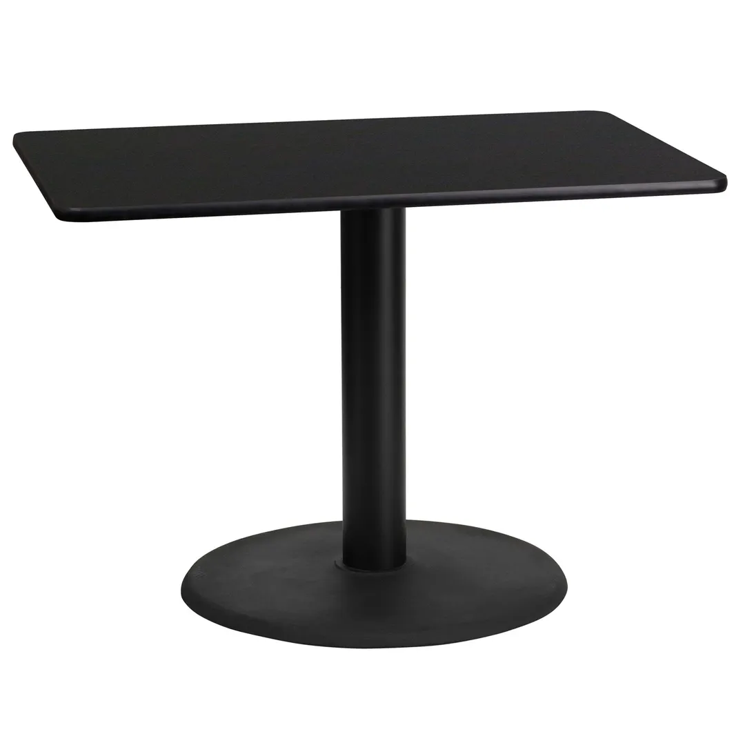 Flash Furniture XU-BLKTB-2442-TR24-GG 42"W Rectangular Black Laminate Dining Table, Pedestal Base, MDF Top