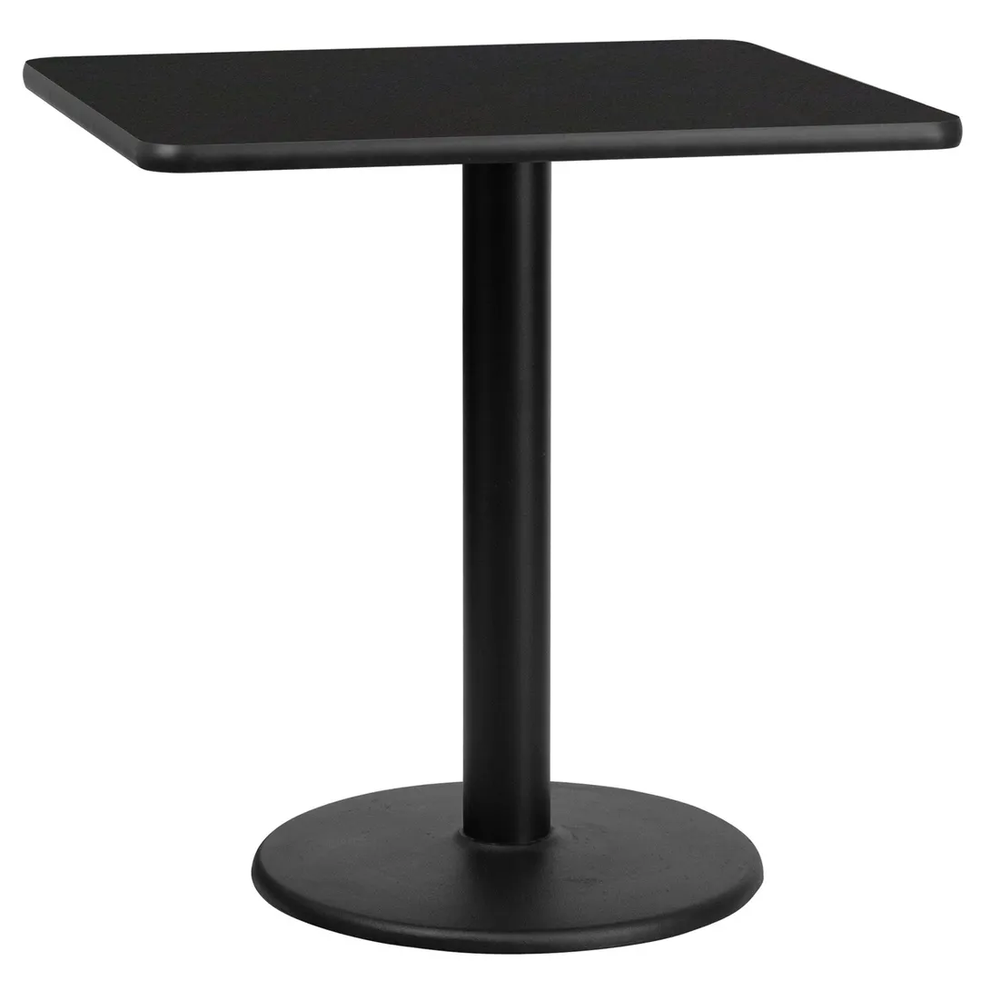 Flash Furniture XU-BLKTB-3030-TR18-GG 30x30 Square Black Laminate Dining Table, Pedestal Base, MDF Top, 18 Dia. Cast Iron Column