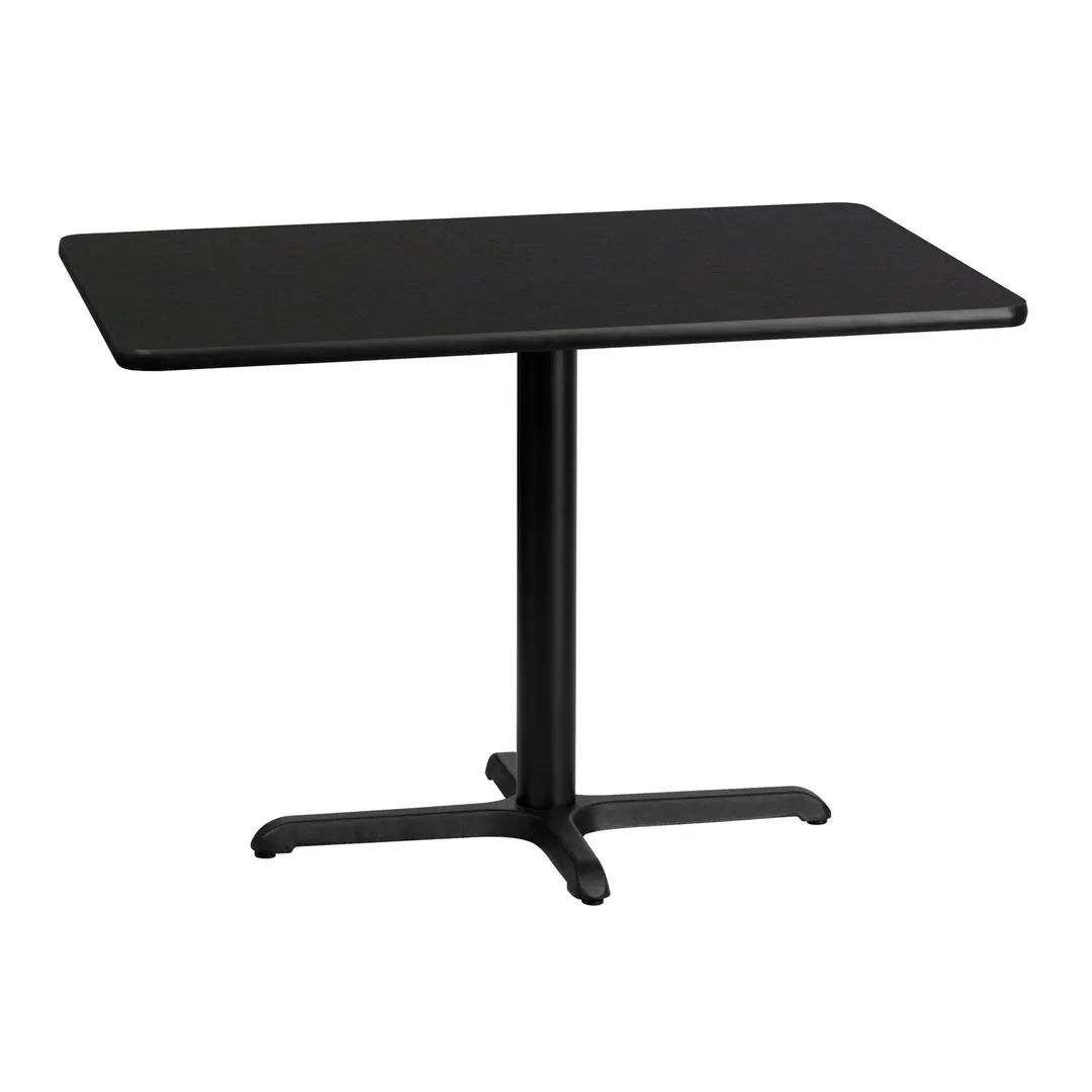 Flash Furniture XU-BLKTB-3042-T2230-GG 42" Rectangular Black Laminate Dining Table, Pedestal Base, MDF Top, 30"H