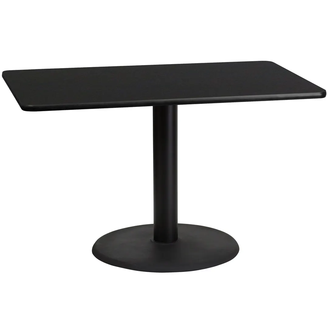 Flash Furniture XU-BLKTB-3048-TR24-GG 48"W Rectangular Dining Table, Black Laminate MDF Top, 24" Dia Round Base