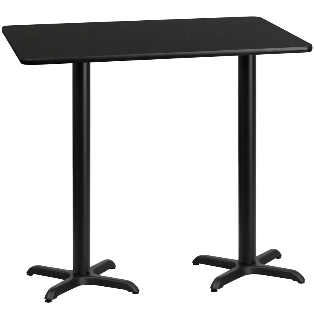 Flash Furniture XU-BLKTB-3060-T2222B-GG 60"W Bar Height Rectangular Table, Black Laminate, 30"D, 43-1/8"H, Four Point Pedestal Base