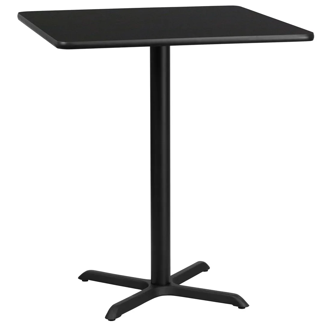 Flash Furniture XU-BLKTB-3636-T3030B-GG 36x36 Square Black Laminate Bar Height Table, 43-1/8H, MDF Top, PVC Edge, 30x30 X-Base