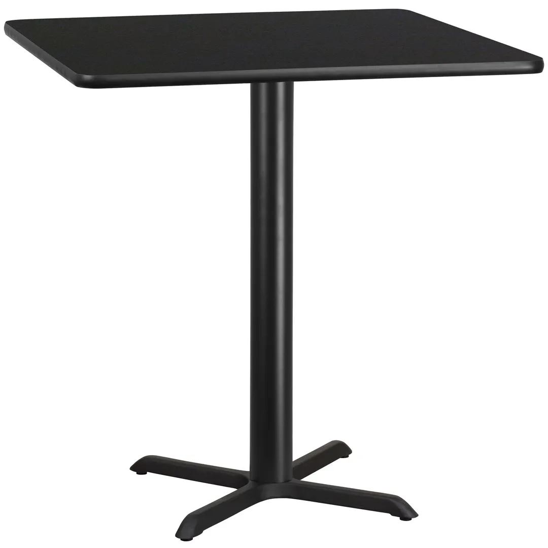 Flash Furniture XU-BLKTB-4242-T3333-GG 42x42 Square Black Laminate Dining Table, 31.125H, MDF Top, PVC Edge, 33x33 X-Base