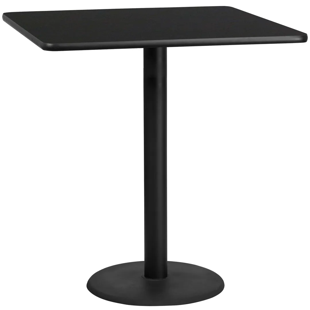 Flash Furniture XU-BLKTB-4242-TR24B-GG 42x42 Black Laminate Bar Height Table, 43-1/8H, MDF Top, Round Base
