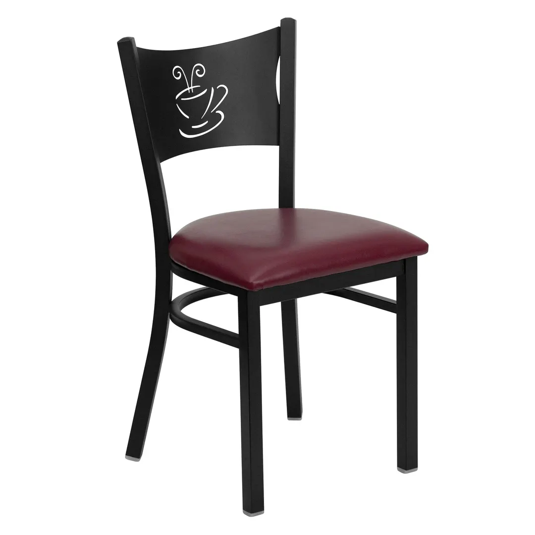 Flash Furniture XU-DG-60099-COF-BURV-GG Hercules Series Restaurant Chair, Burgundy Vinyl Upholstered Seat, Metal Back with Coffee Cutout