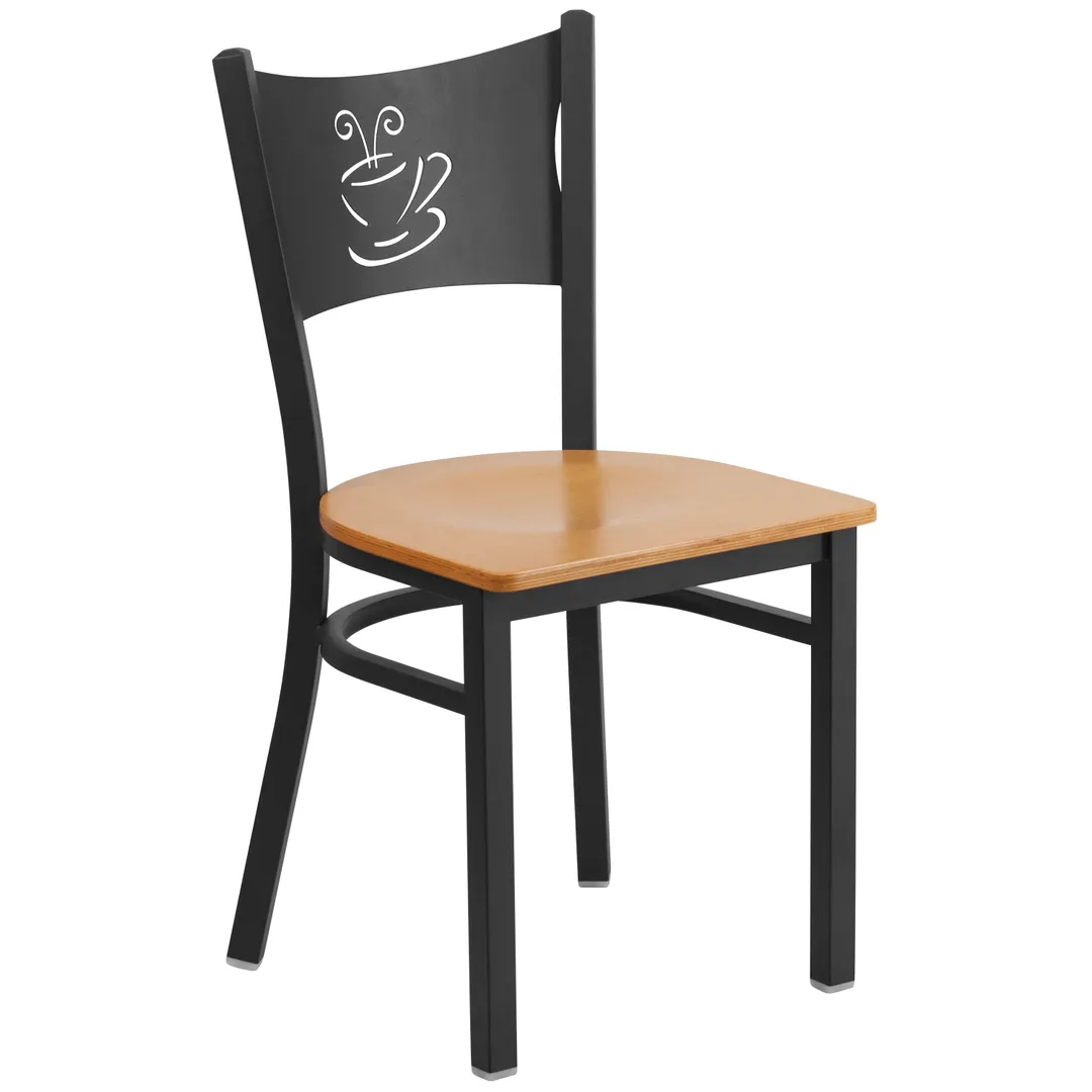 Flash Furniture XU-DG-60099-COF-NATW-GG Hercules Series Restaurant Chair, Metal Back with Coffee Cutout, Natural Finish Plywood Seat, 18 Gauge Steel Frame