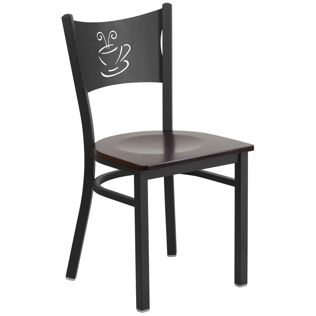 Flash Furniture XU-DG-60099-COF-WALW-GG Hercules Series Restaurant Chair, Metal Back with Coffee Cutout, Walnut Finish Plywood Seat, 18 Gauge Steel Frame