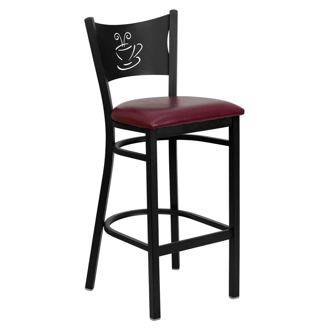 Flash Furniture XU-DG-60114-COF-BAR-BURV-GG Hercules Series Restaurant Bar Stool, Metal Back, Burgundy Vinyl Upholstered Seat, 18 Gauge Steel Frame