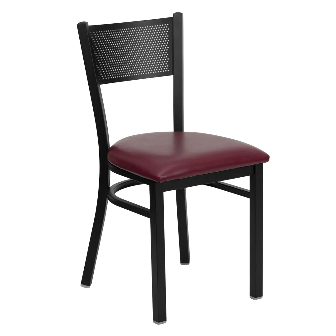 Flash Furniture XU-DG-60115-GRD-BURV-GG Hercules Series Restaurant Chair, Metal Grid Back, Burgundy Vinyl Seat, 18 Gauge Steel Frame