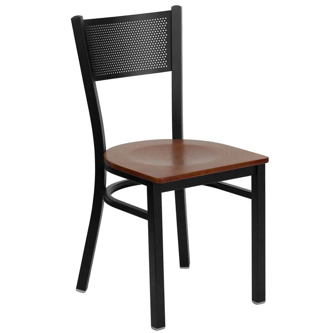 Flash Furniture XU-DG-60115-GRD-CHYW-GG Hercules Series Metal Back Restaurant Chair, Cherry Finish Wood Seat, Welded Steel Frame