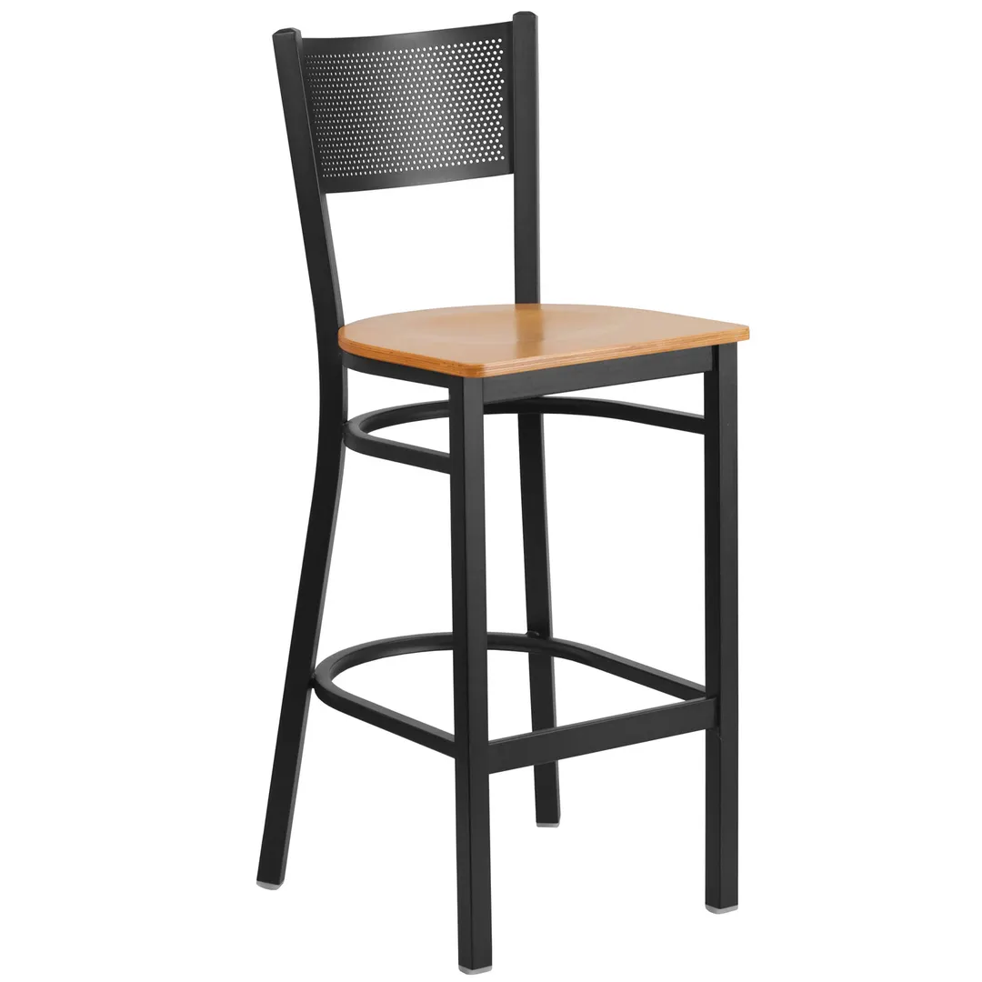 Flash Furniture XU-DG-60116-GRD-BAR-NATW-GG Hercules Series Restaurant Barstool, Metal Back, Natural Finish Wood Seat, Black Powder Coated Steel Frame