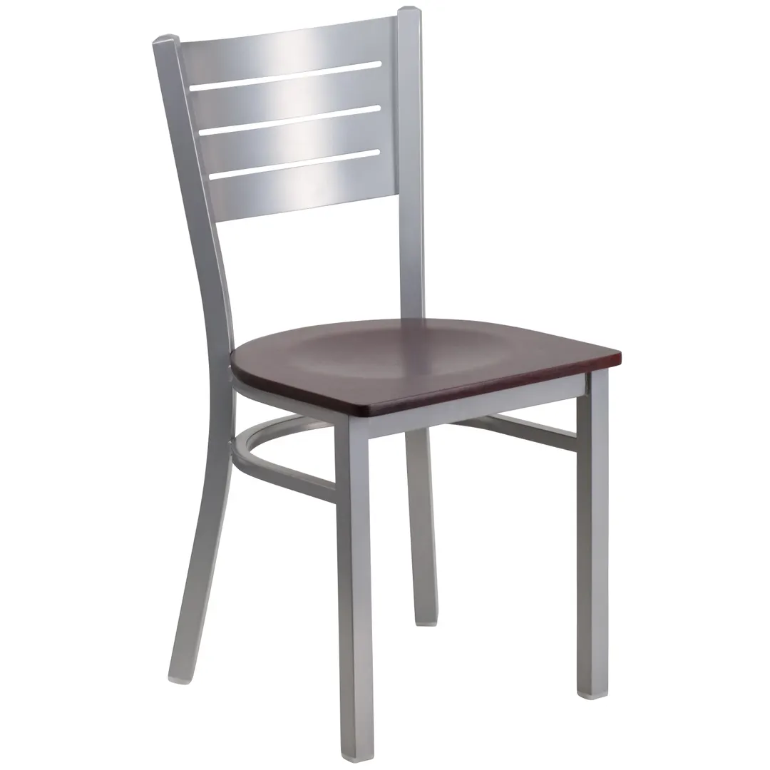 Flash Furniture XU-DG-60401-MAHW-GG Hercules Series Restaurant Chair, Metal Cutout Slat Back, Mahogany Finish Plywood Seat