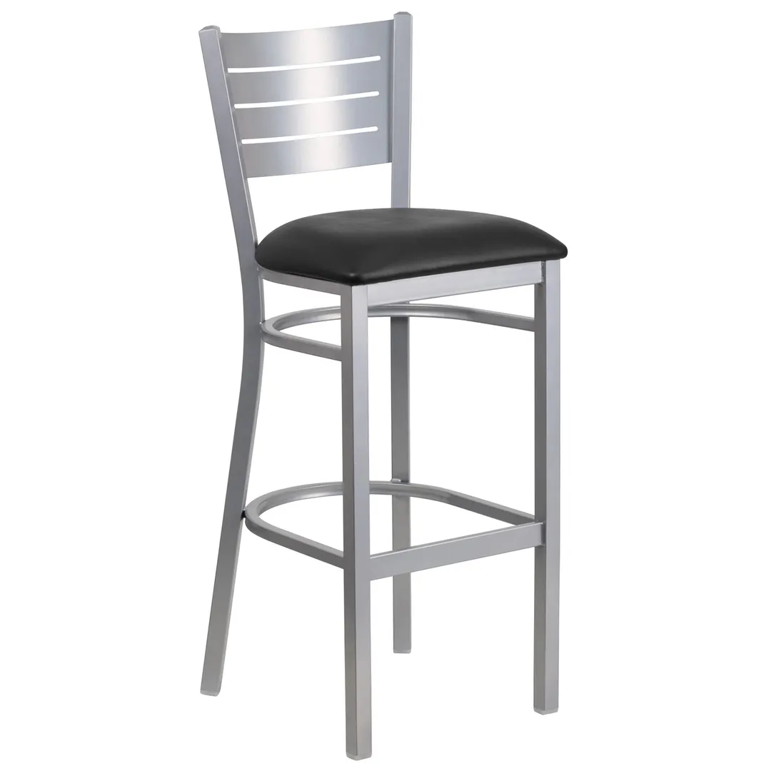 Flash Furniture XU-DG-60402-BAR-BLKV-GG Hercules Series Black Vinyl Upholstered Restaurant Bar Stool with Metal Slat Back
