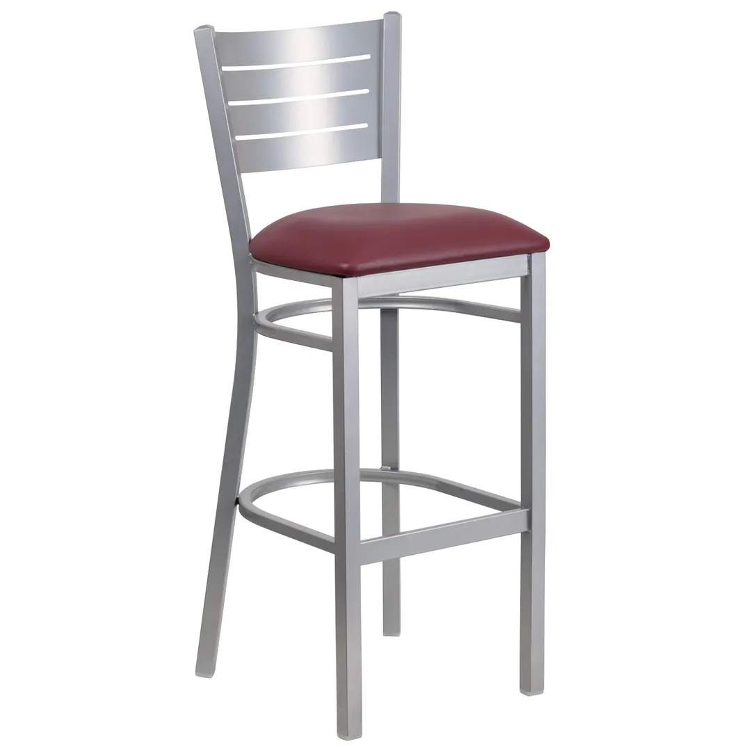 Flash Furniture XU-DG-60402-BAR-BURV-GG Hercules Series Restaurant Bar Stool, Metal Cutout Slat Back, Burgundy Vinyl Seat, 18 Gauge Steel Frame