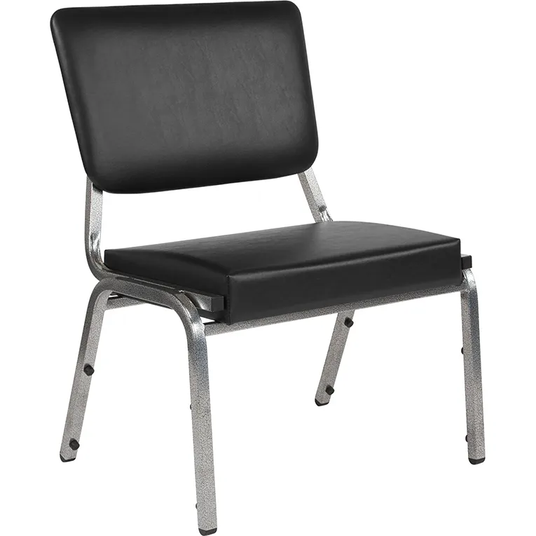 Flash Furniture XU-DG-60442-660-2-BV-GG Hercules Series Bariatric Stacking Chair, 1500 lb, Vinyl Upholstery, Black, Silver Vein Finish