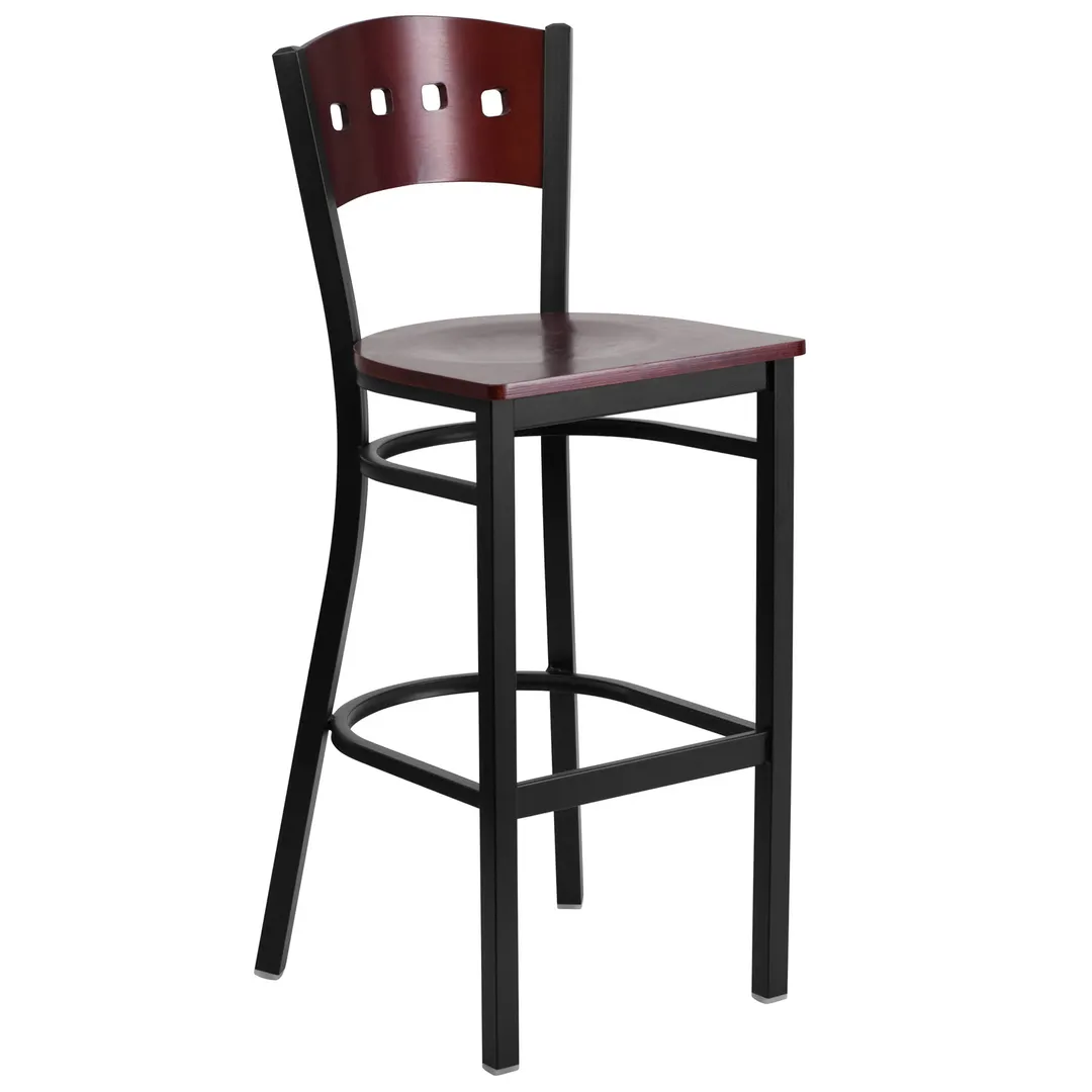 Flash Furniture XU-DG-60515-MAH-BAR-MTL-GG Hercules Series Mahogany Finish Wood Back Restaurant Bar Stool with Footrest