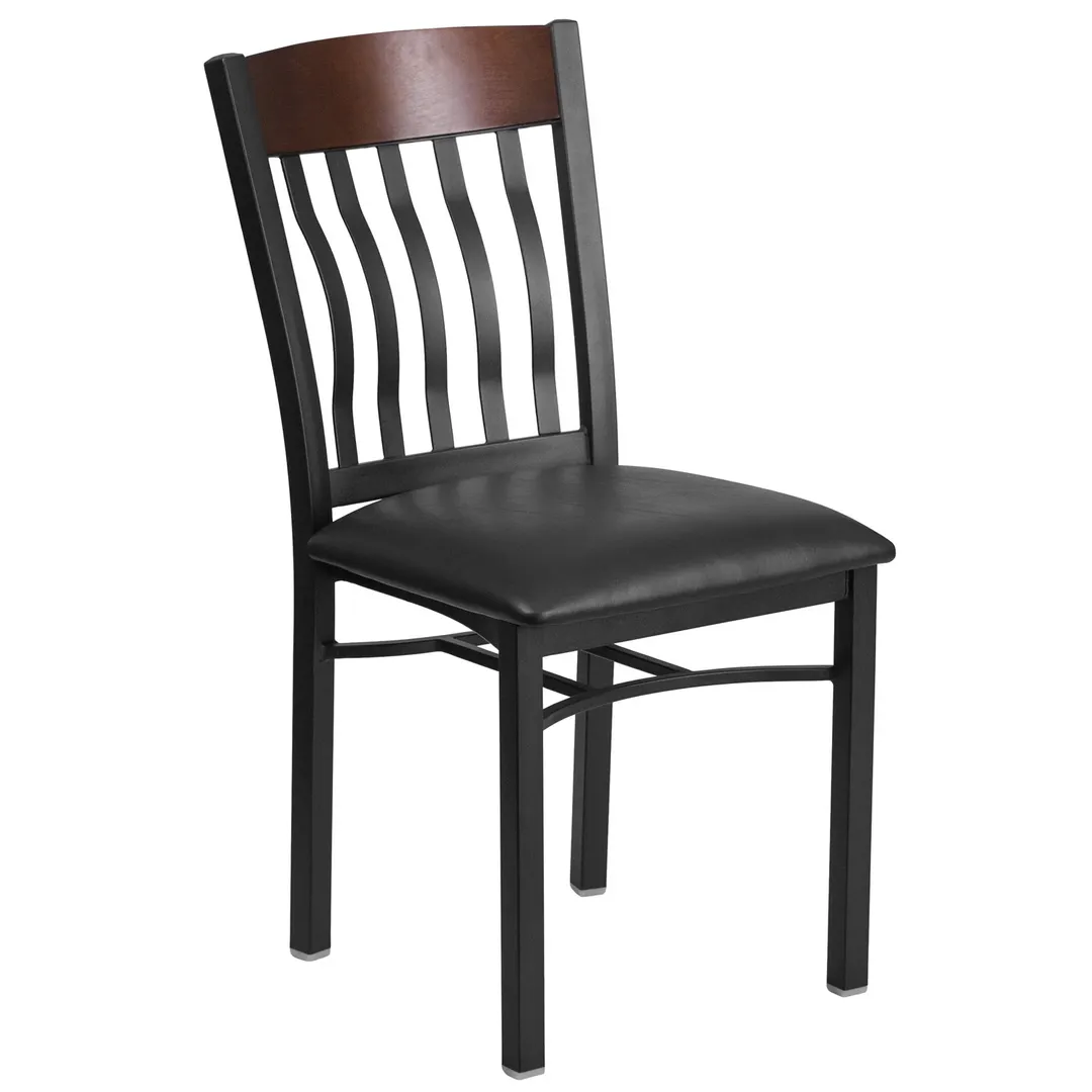 Flash Furniture XU-DG-60618-WAL-BLKV-GG Hercules Eclipse Series Restaurant Chair, Walnut Slat Back, Black Vinyl Seat, 18 Gauge Steel Frame