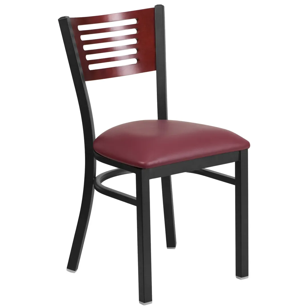 Flash Furniture XU-DG-6G5B-MAH-BURV-GG Hercules Series Restaurant Chair, Wood Back, Burgundy Vinyl Seat, 18 Gauge Steel Frame