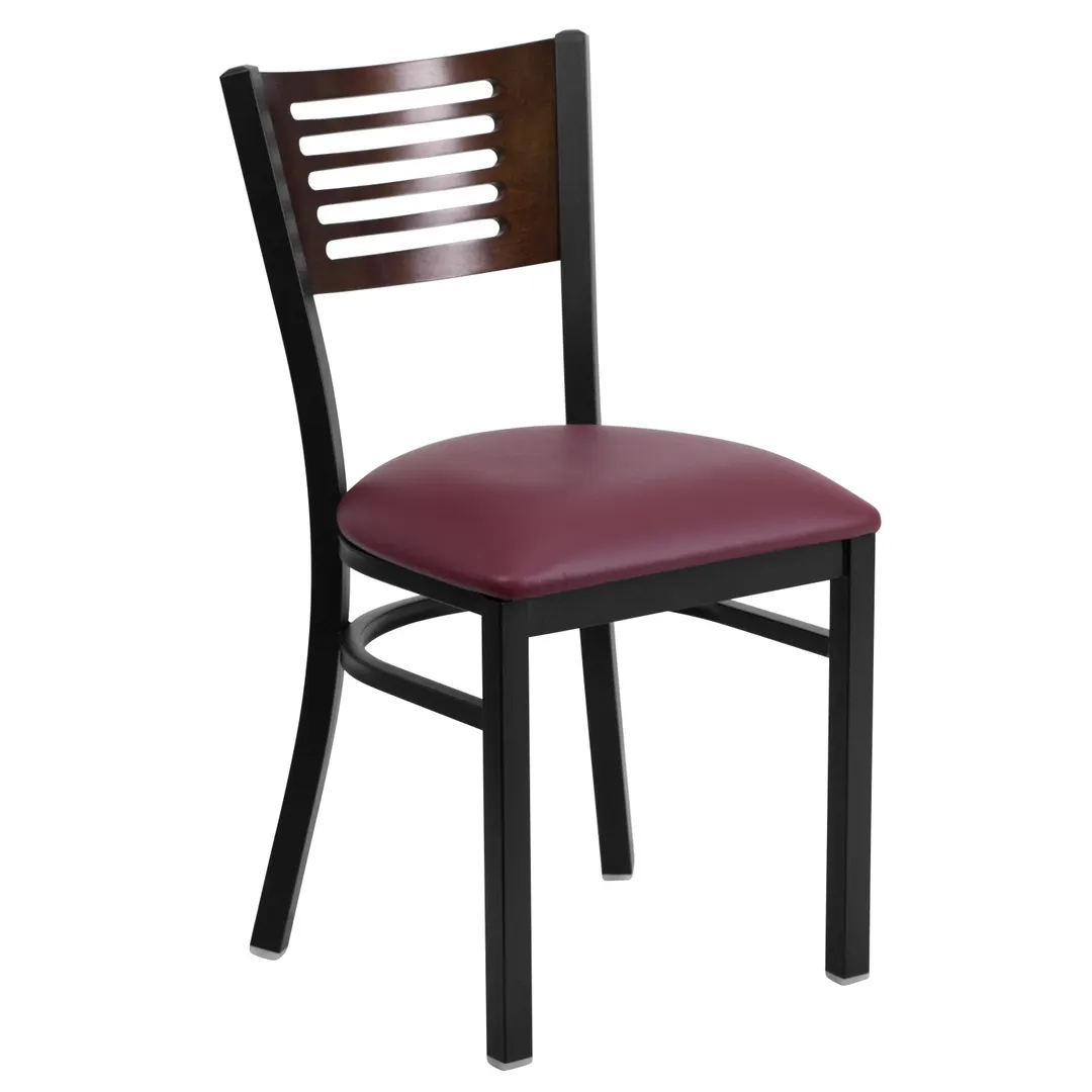 Flash Furniture XU-DG-6G5B-WAL-BURV-GG Hercules Series Restaurant Chair, Wood Back, Burgundy Vinyl Seat, Black Powder Coated Steel Frame