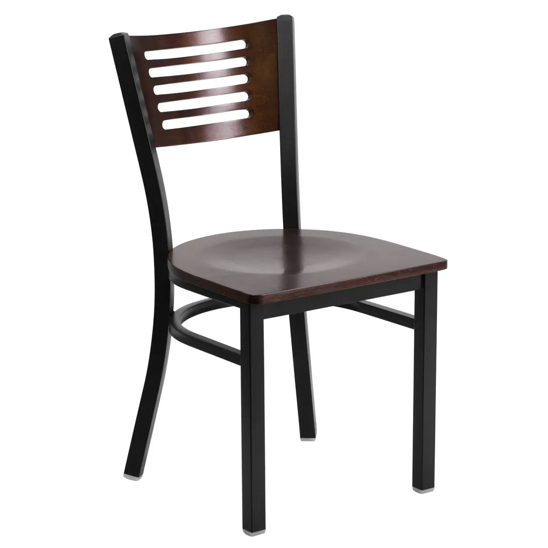 Flash Furniture XU-DG-6G5B-WAL-MTL-GG Hercules Series Restaurant Chair, Walnut Finish Plywood Back & Seat, Black Powder Coated Steel Frame