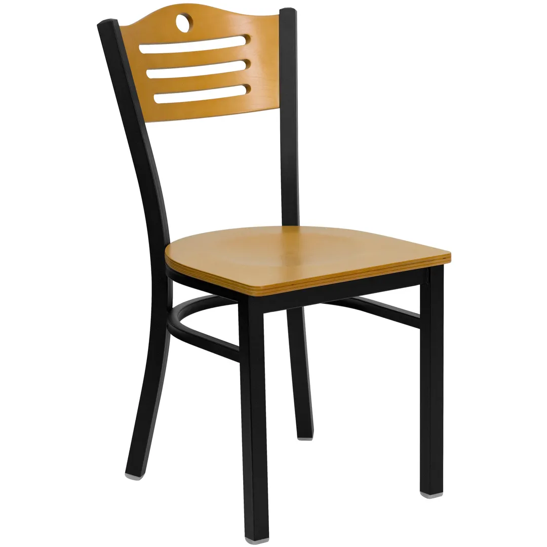 Flash Furniture XU-DG-6G7B-SLAT-NATW-GG Hercules Series Restaurant Chair, Natural Wood Back & Seat, Black Steel Frame