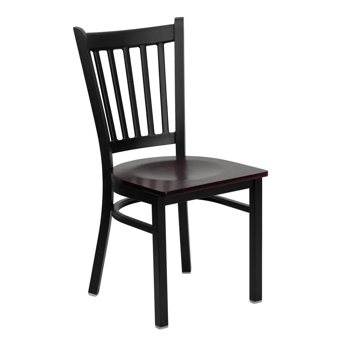 Flash Furniture XU-DG-6Q2B-VRT-MAHW-GG Hercules Series Restaurant Chair, Metal Slat Back, Mahogany Finish Plywood Seat, Black Powder Coated Steel Frame