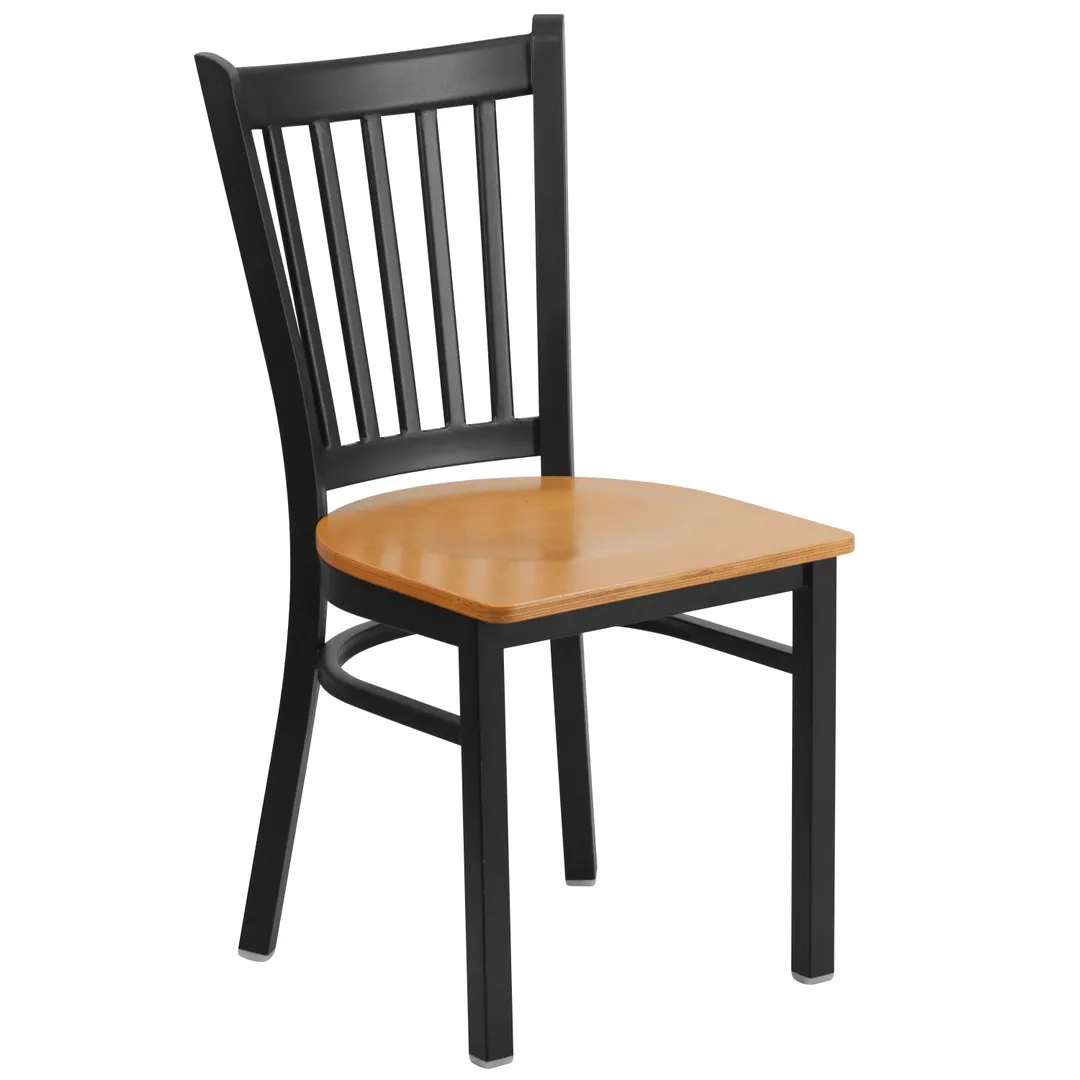 Flash Furniture XU-DG-6Q2B-VRT-NATW-GG Hercules Series Restaurant Chair, Metal Slat Back, Natural Finish Plywood Seat, Black Powder Coated Steel Frame