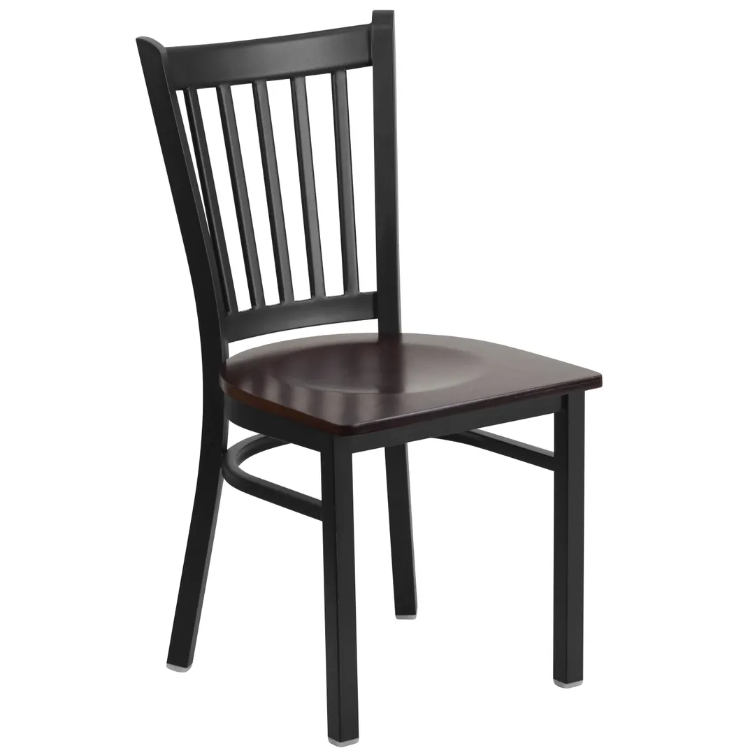 Flash Furniture XU-DG-6Q2B-VRT-WALW-GG Hercules Series Restaurant Chair, Metal Slat Back, Walnut Finish Plywood Seat, Black Powder Coated Steel Frame