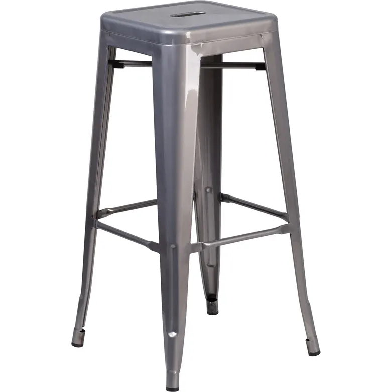 Flash Furniture XU-DG-TP0004-30-GG Backless Stacking Bar Stool, 500 lb. Weight Capacity, Galvanized Steel, Silver Finish