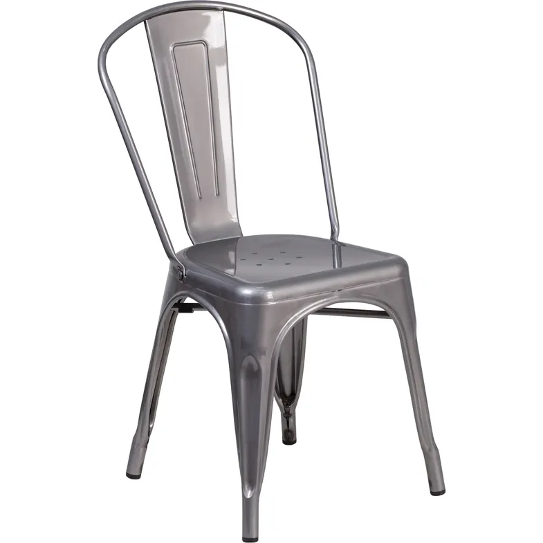 Flash Furniture XU-DG-TP001-GG Stacking Side Chair, 500 lbs, Silver Metal, Curved Slat Back, Stacks 8 High