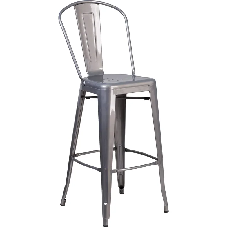 Flash Furniture XU-DG-TP001B-30-GG 30.5in Silver Bar Stool, Metal Slatted Back, 500 lb. Capacity