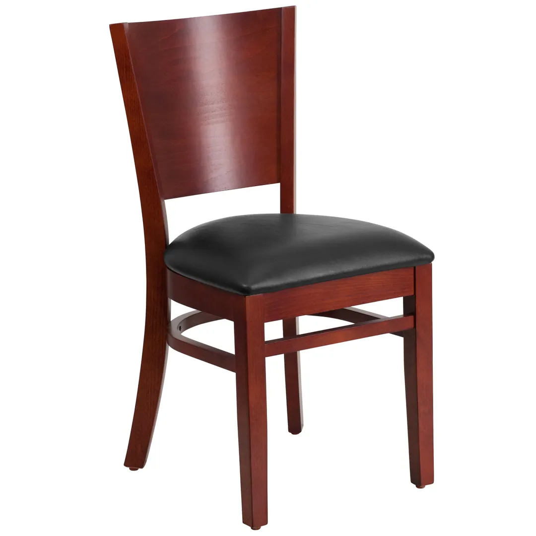 Flash Furniture XU-DG-W0094B-MAH-BLKV-GG Lacey Series Restaurant Chair, Solid Wood Back, Black Vinyl Seat, Mahogany Finish