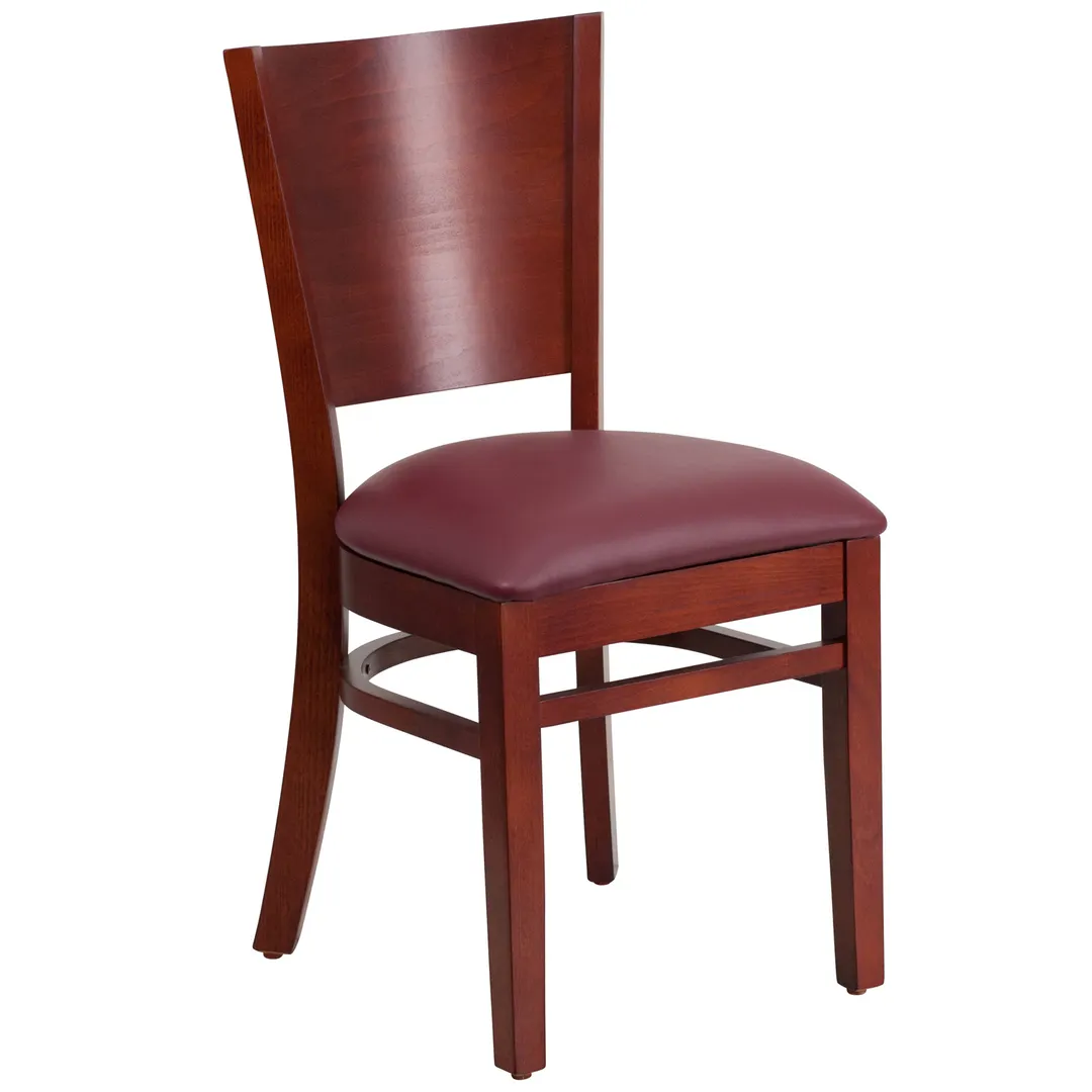 Flash Furniture XU-DG-W0094B-MAH-BURV-GG Lacey Series Restaurant Chair, Mahogany Finish, Burgundy Vinyl Upholstered Seat, Solid Wood Back