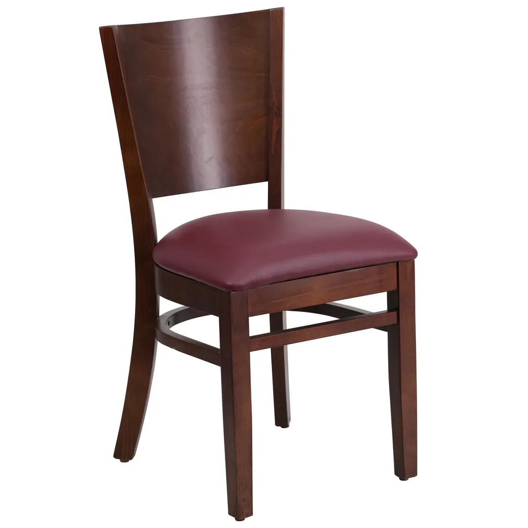 Flash Furniture XU-DG-W0094B-WAL-BURV-GG Lacey Series Restaurant Chair, Solid Wood Back, Burgundy Vinyl Upholstered Seat, Walnut Finish