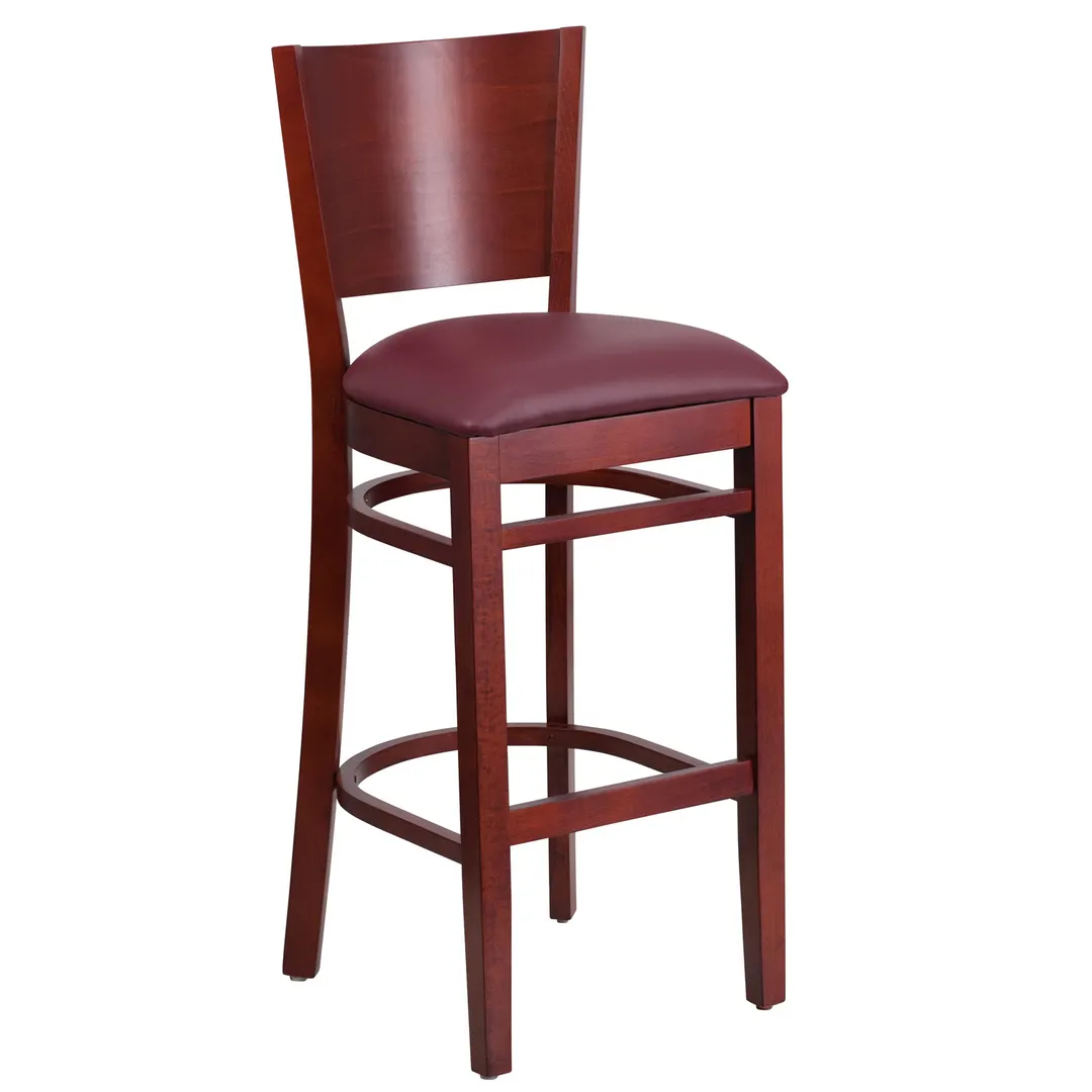 Flash Furniture XU-DG-W0094BAR-MAH-BURV-GG Lacey Series Restaurant Bar Stool, Wood Back, Burgundy Vinyl Seat, Mahogany Finish