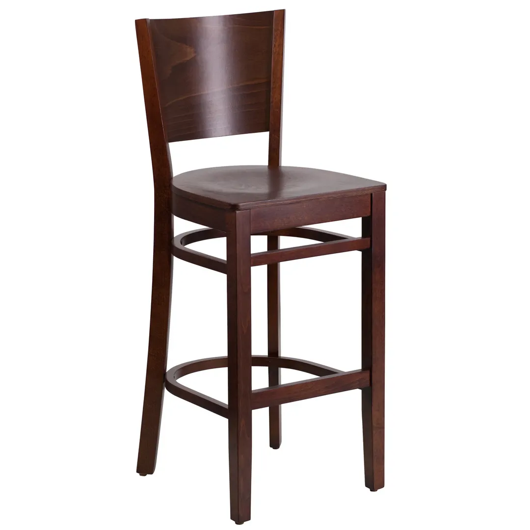 Flash Furniture XU-DG-W0094BAR-WAL-WAL-GG Lacey Series Restaurant Bar Stool, Solid Wood Back, Walnut Finish Beechwood Seat, Mortise & Tenon Construction