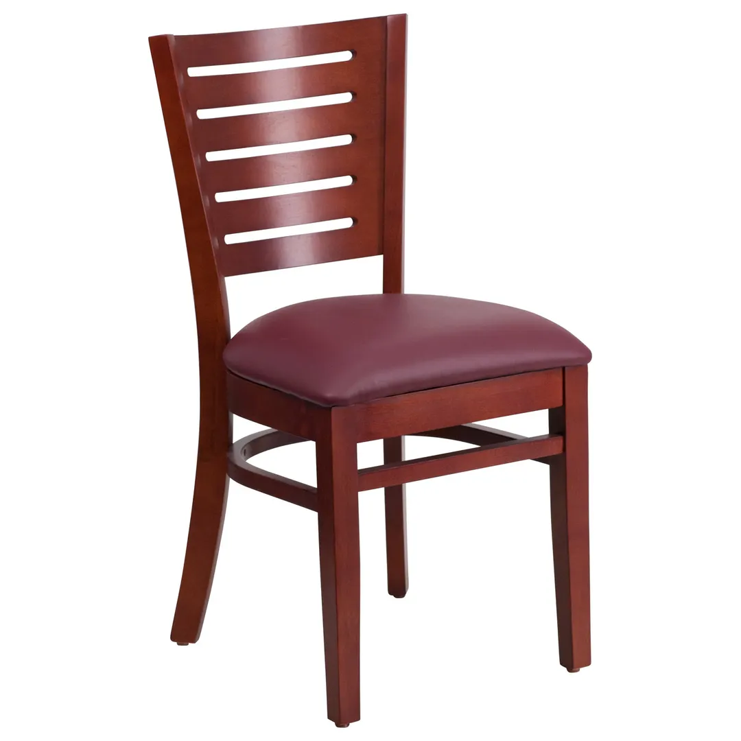 Flash Furniture XU-DG-W0108-MAH-BURV-GG Darby Series Restaurant Chair, Wood Slat Back, Burgundy Vinyl Seat, Mahogany Finish