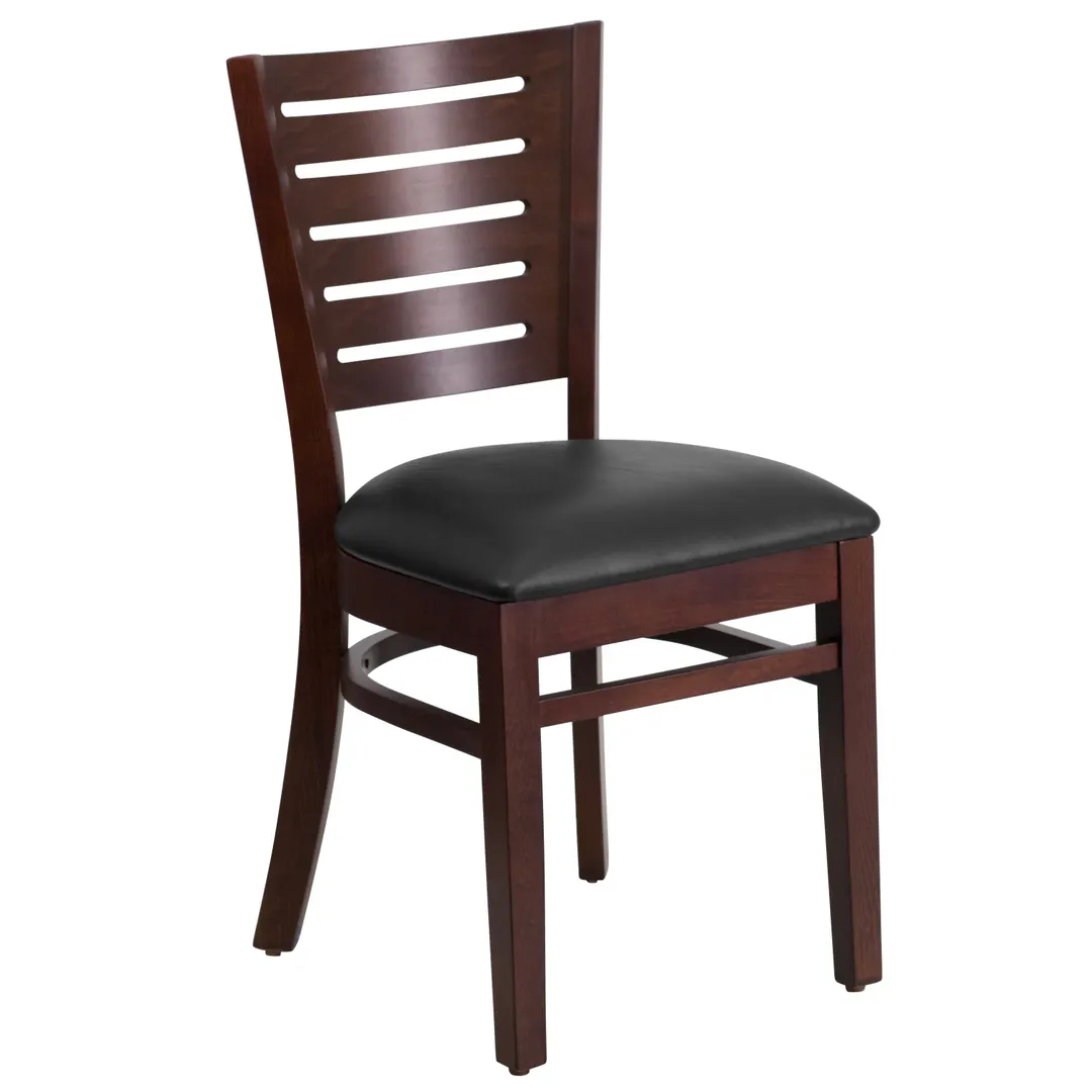 Flash Furniture XU-DG-W0108-WAL-BLKV-GG Darby Series Restaurant Chair, Wood Slat Back, Black Vinyl Seat, Walnut Finish