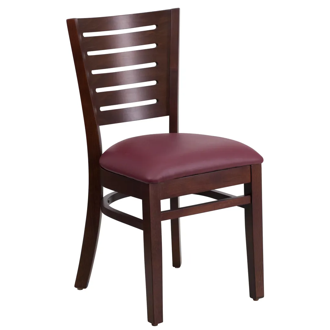 Flash Furniture XU-DG-W0108-WAL-BURV-GG Darby Series Restaurant Chair, Wood Slat Back, Burgundy Vinyl Seat, Walnut Finish