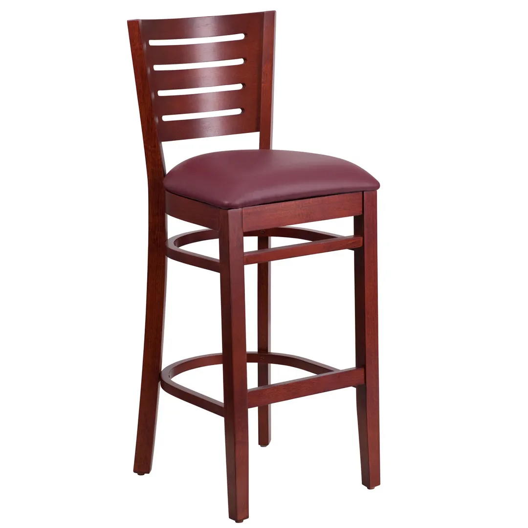 Flash Furniture XU-DG-W0108BBAR-MAH-BURV-GG Darby Series Bar Stool, Wood Slat Back, Burgundy Vinyl Seat, Mahogany Finish, European Beechwood