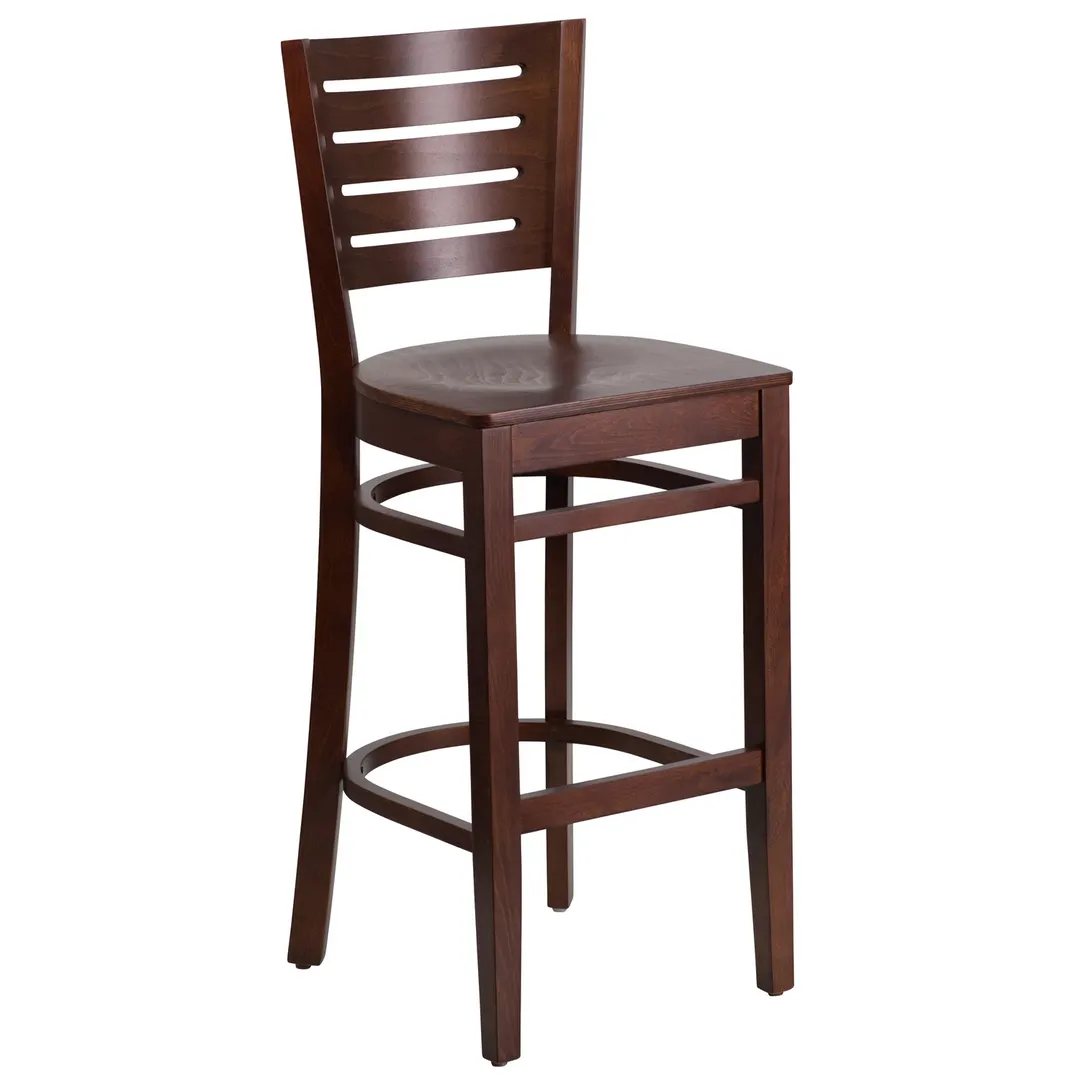 Flash Furniture XU-DG-W0108BBAR-WAL-WAL-GG Darby Series Bar Stool, Wood Slat Back, Walnut Finish Beechwood Seat, Mortise & Tenon Construction