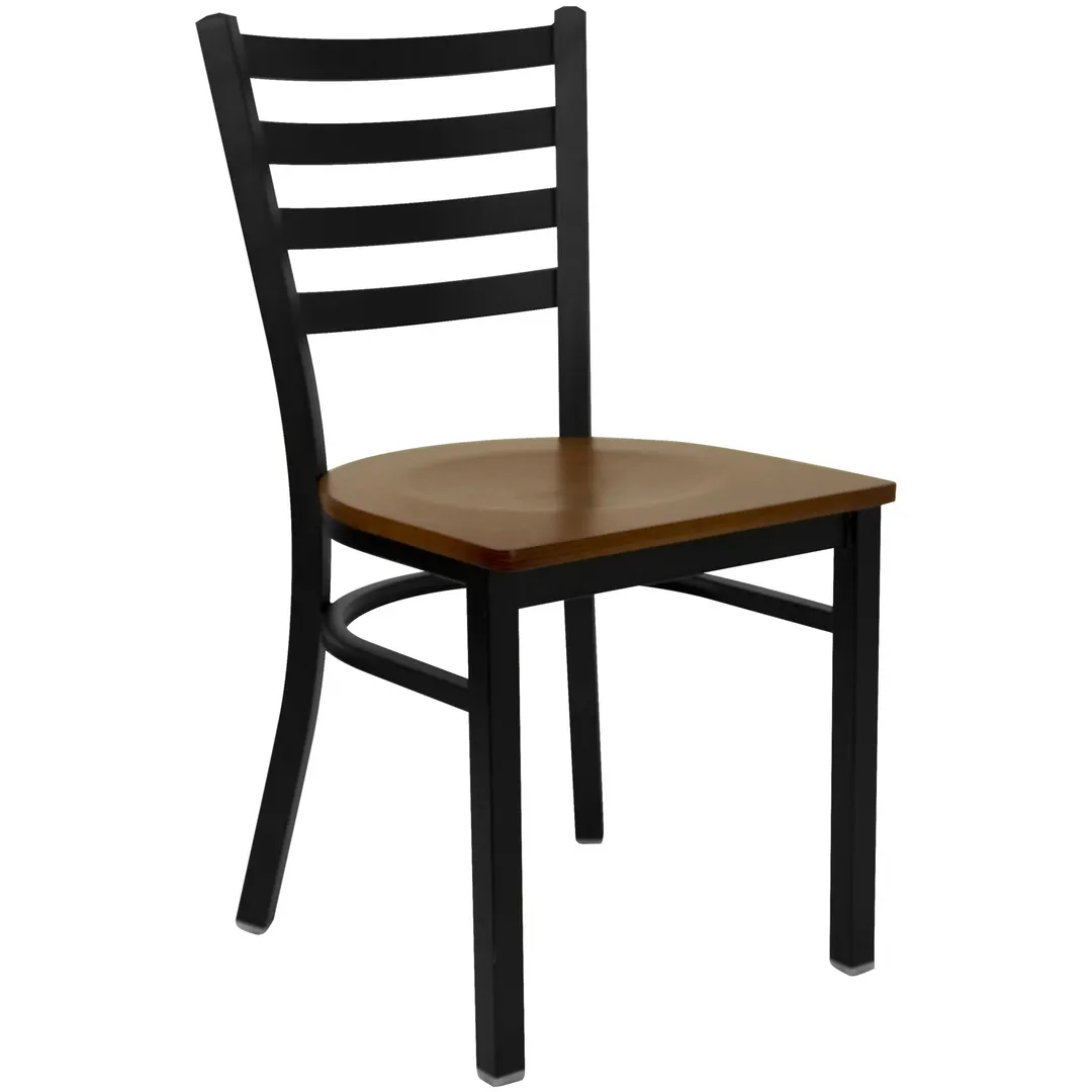Flash Furniture XU-DG694BLAD-CHYW-GG Hercules Series Restaurant Chair, Metal Ladder Back, Cherry Finish Wood Seat, Black Powder Coated Steel Frame