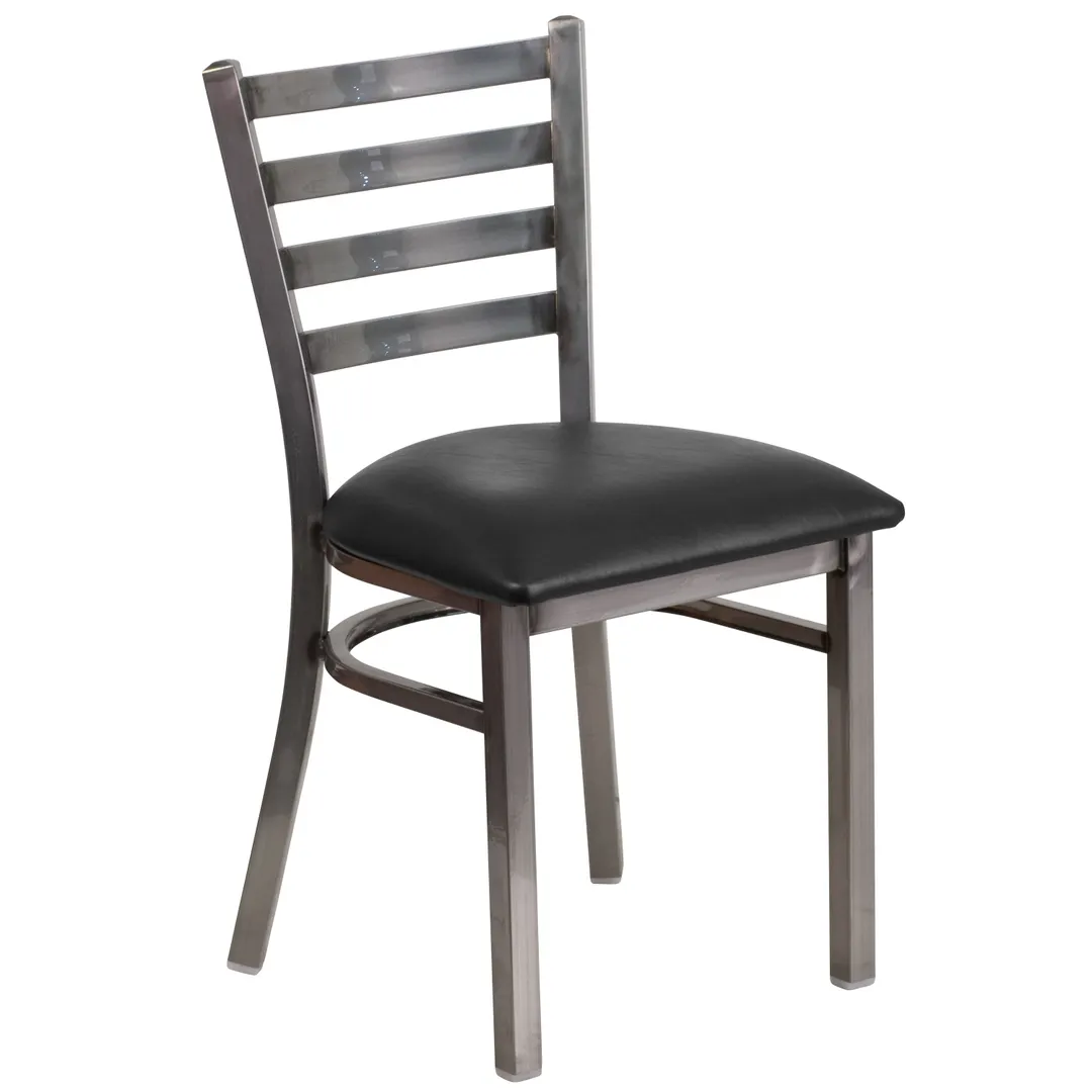 Flash Furniture XU-DG694BLAD-CLR-BLKV-GG Hercules Series Restaurant Chair, Metal Ladder Back, Black Vinyl Upholstered Seat, 18 Gauge Steel Frame
