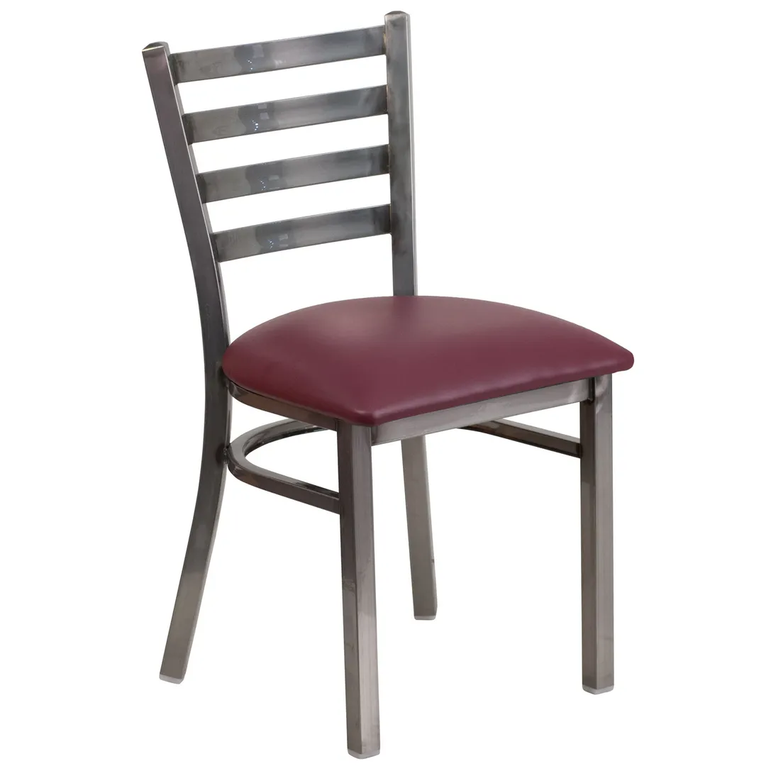 Flash Furniture XU-DG694BLAD-CLR-BURV-GG Hercules Series Restaurant Chair, Metal Ladder Back, Burgundy Vinyl Upholstered Seat