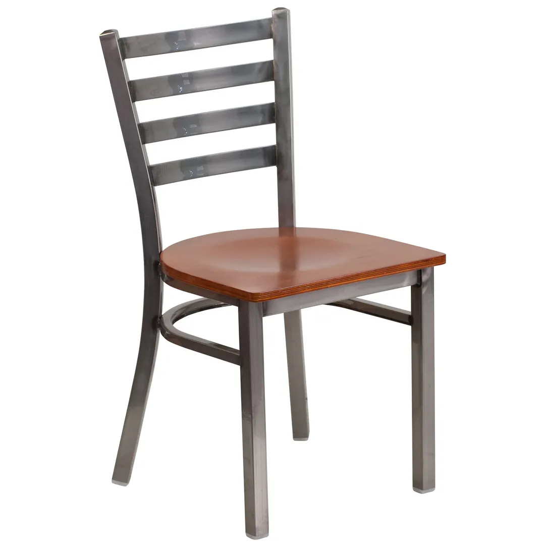 Flash Furniture XU-DG694BLAD-CLR-CHYW-GG Hercules Series Restaurant Chair, Metal Ladder Back, Cherry Finish Plywood Seat, Welded Frame