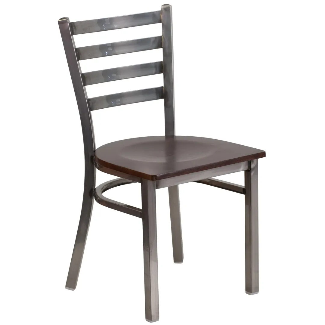 Flash Furniture XU-DG694BLAD-CLR-WALW-GG Hercules Series Restaurant Chair, Metal Ladder Back, Walnut Finish Plywood Seat, Welded Steel Frame