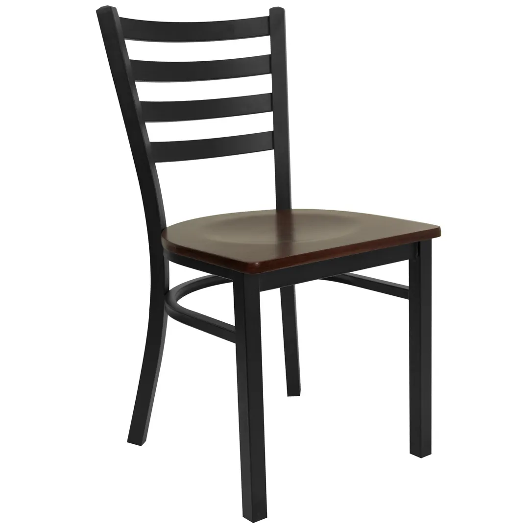 Flash Furniture XU-DG694BLAD-MAHW-GG Hercules Series Restaurant Chair, Metal Ladder Back, Mahogany Wood Seat, Black Steel Frame