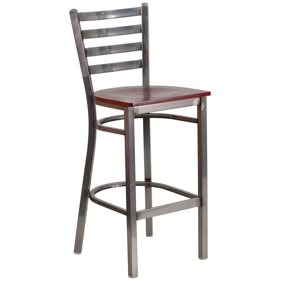 Flash Furniture XU-DG697BLAD-CLR-BAR-MAHW-GG Hercules Series Restaurant Bar Stool, Metal Ladder Back, Mahogany Finish